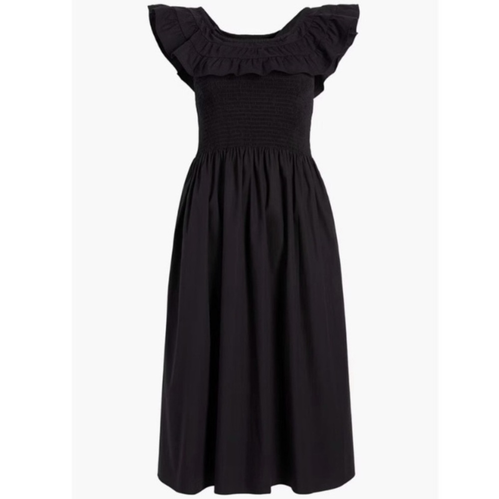 🍒Hill House Home Cotton Dress 2021 “Akilah” Midi - Black Poplin Size S Pristine
